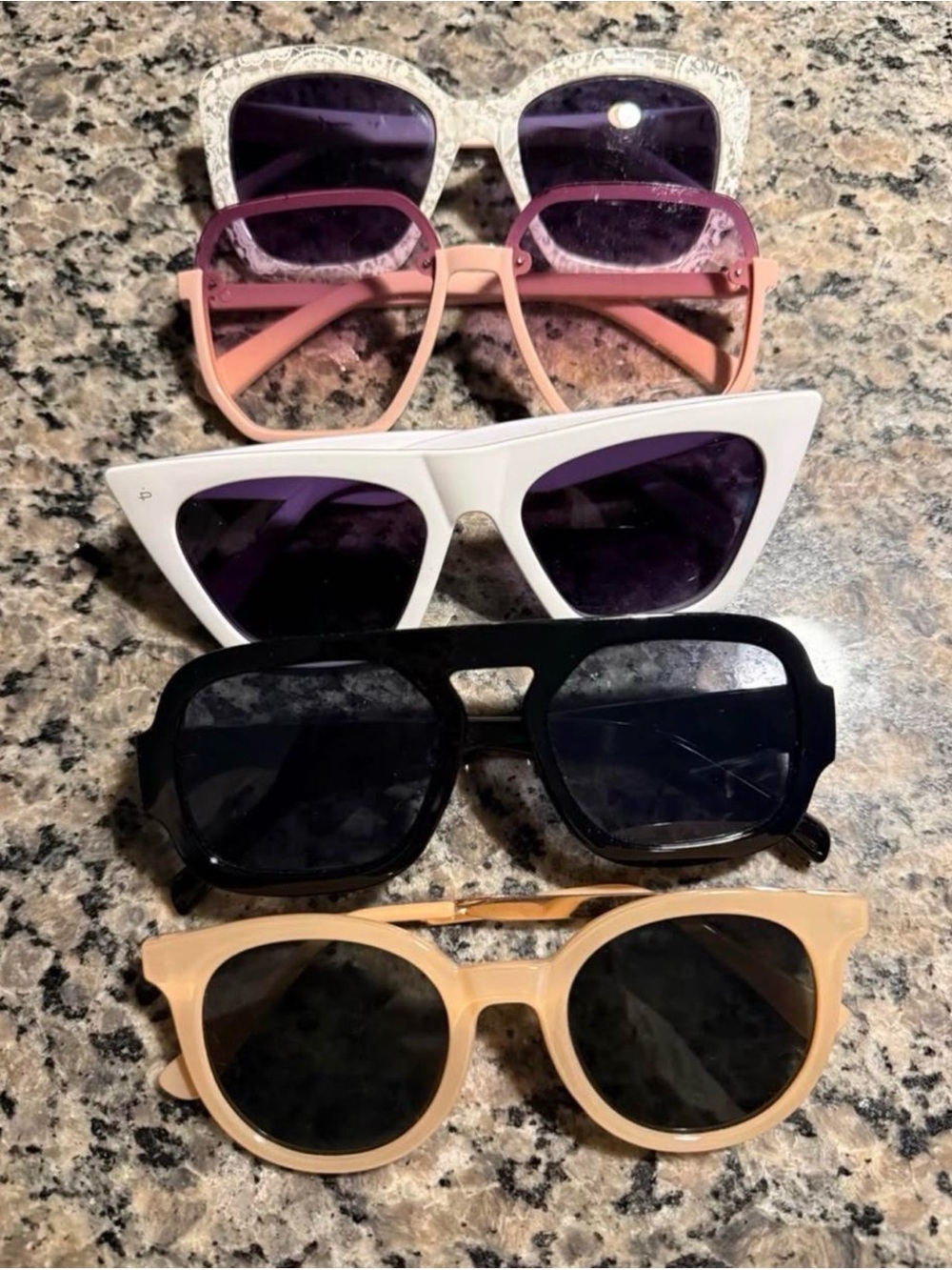 Assorted Women's Fashion Sunglasses - Pink, White, Black, Beige, Purple Lenses